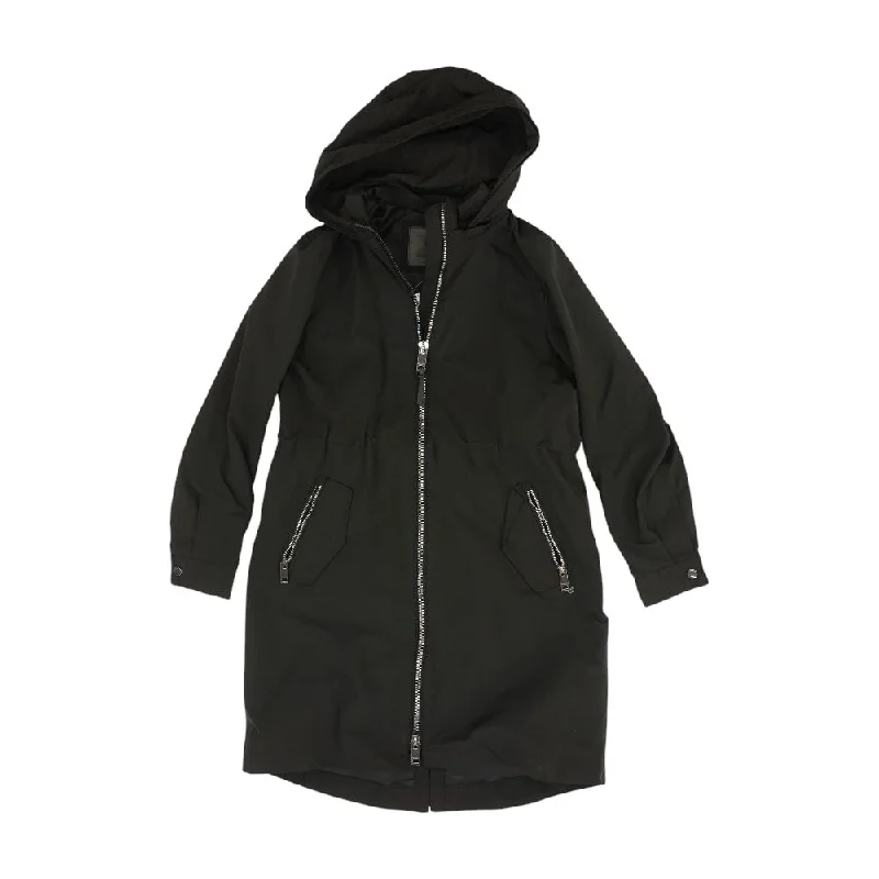 Black Solid Rain Coat Parka Down Jacket Wool Coat