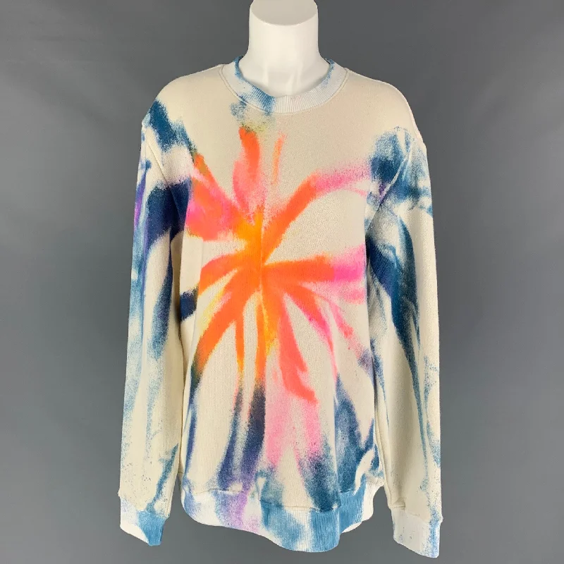 THE ELDER STATESMAN Size S Multi-Color Spinner Tie Dye Cotton Cashmere Pullover Elbow Length Sleeve