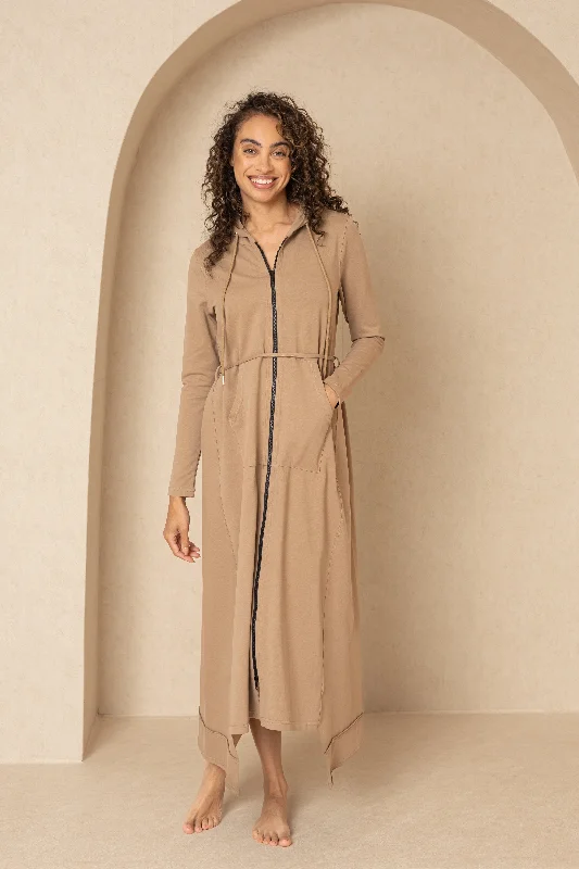 Tan Maxi Sweatshirt Dress Hoodie with Earth Tones Natural Calm