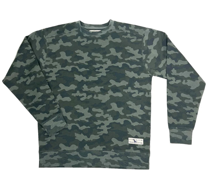 Southern Fried Cotton Camo Comfy Crew Sweatshirt Hoodie with Hem Applique Textured Unique Southern Fried Cotton Camo Comfy Crew Sweatshirt Hoodie with Hem Applique Textured Unique