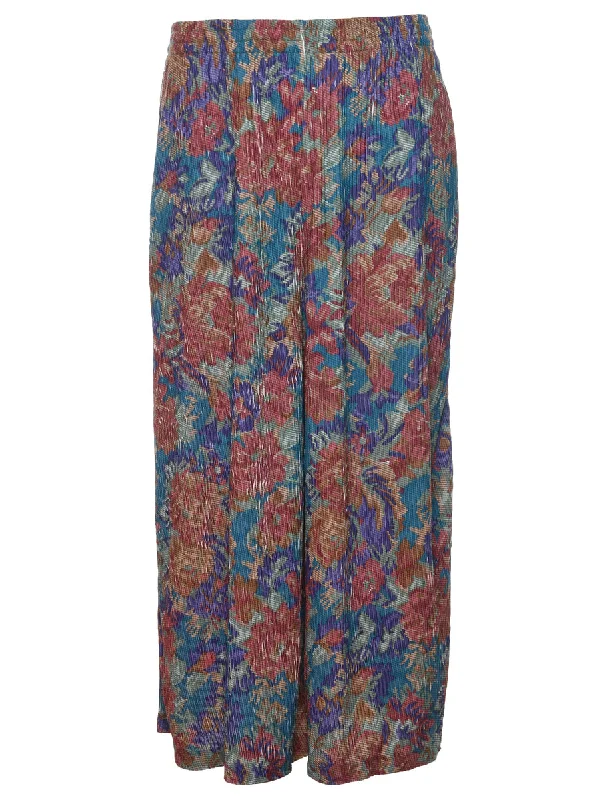 Floral Print Multi-Colour Wide Leg Trousers - W26 L21 Trousers Business Professional
