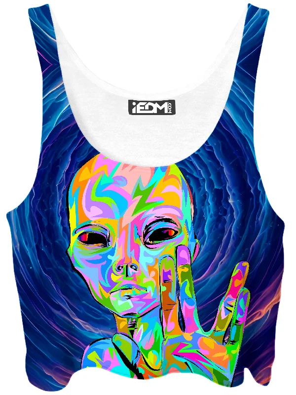 I Come in Peace Crop Top Graphic Embroidered Appliqued