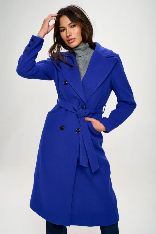 Priyah Double-Breasted Longline Coat with Belt Fitted Loose Oversized