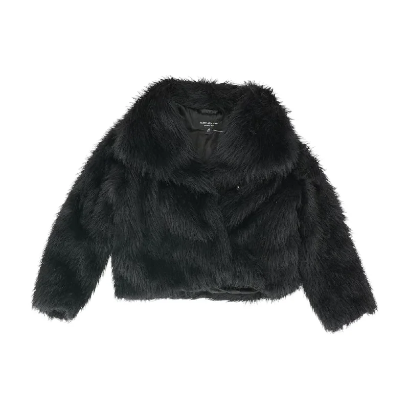 Black Solid Fur Coat Print Jacquard Embroidered