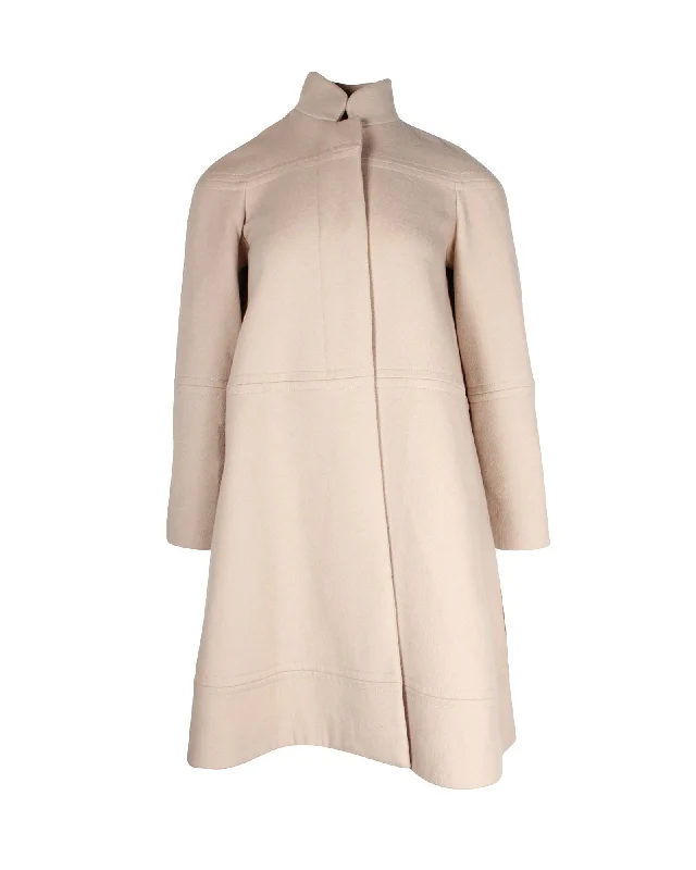 Chloe A-Line Cape Coat in Cream Cashmere Embroidered Appliqued Beaded