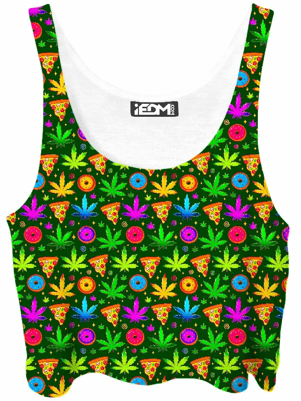 Ganja Motif Crop Top Zippered Front Buttoned Front Snap Front