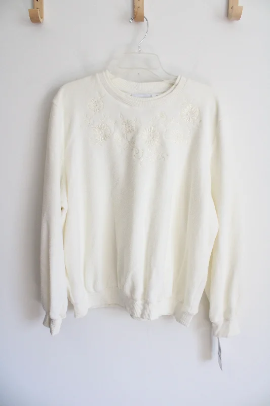 NEW Alfred Dunner Cream Fleece Pullover Sweatshirt | XL Boat Neck Sweater