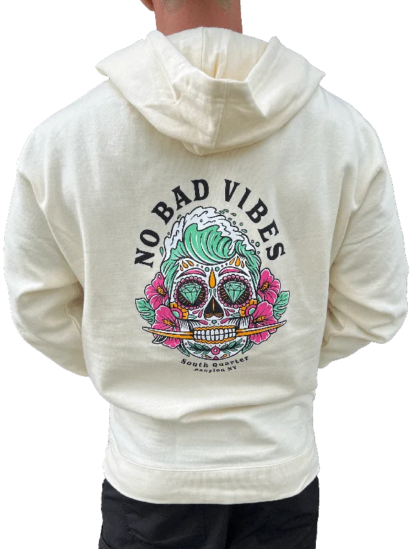 South Quarter No Bad Vibes Pullover Hoodie (Bone) Hoodie with Slit Hem Functional Movement South Quarter No Bad Vibes Pullover Hoodie (Bone) Hoodie with Slit Hem Functional Movement