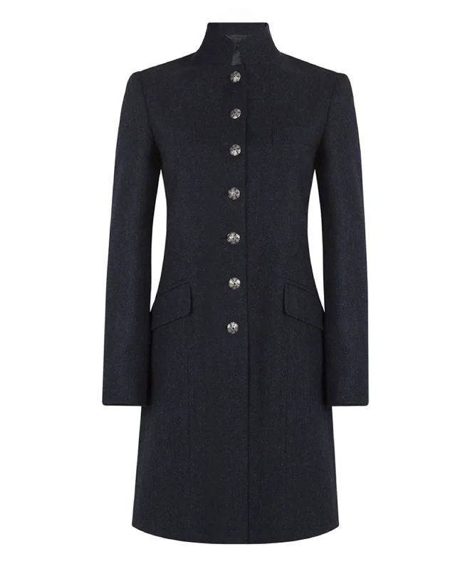Alexandra Coat - Navy Herringbone Zip Front Button Front Snap Front