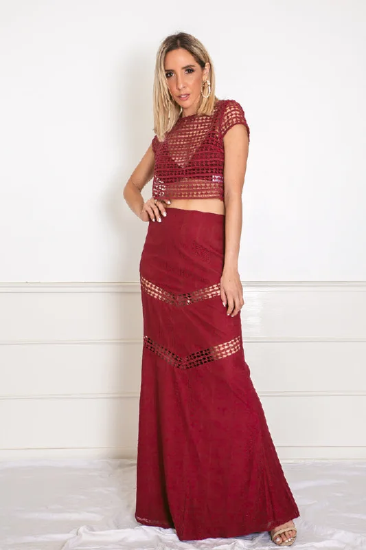 Crop Top and Maxi Skirt Set Collared Crew Neck Turtle Neck