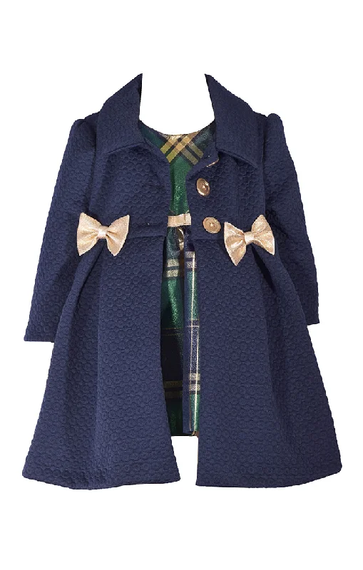 Navy Blue Coat with Gold Bow Buttons | Stylish and Sophisticated for Any Occasion Kimono Robe Cloak