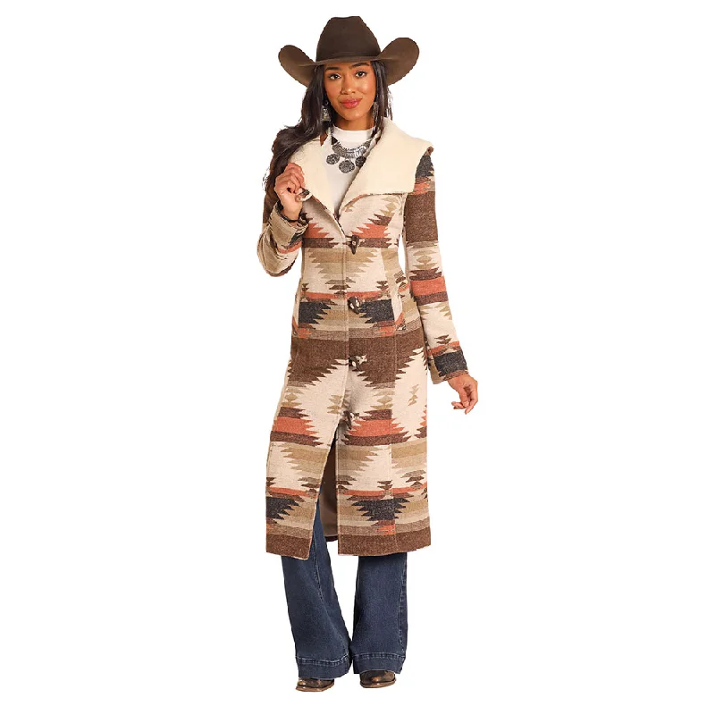 Powder River Outfitters Ladies Aztec Brown Long Wool Coat DW92C04123 Toggle Coat Shawl Collar Coat Notch Collar Coat Powder River Outfitters Ladies Aztec Brown Long Wool Coat DW92C04123 Toggle Coat Shawl Collar Coat Notch Collar Coat