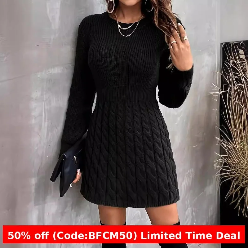 Cinessdshop y2k outfits 2024 Fashion Slim-Fit Slimming Knitted round Neck Pullover Dress without Belt Gathered Sleeve Pullover