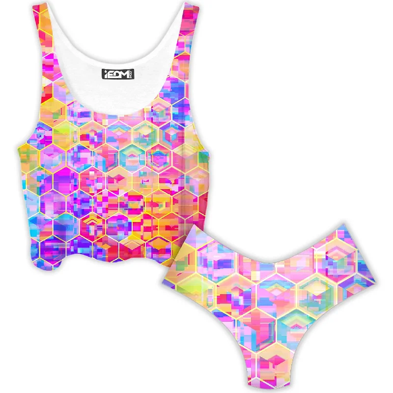 Spectral Cubes Crop Top and Booty Shorts Combo Machine Wash Dry Clean Hand Wash