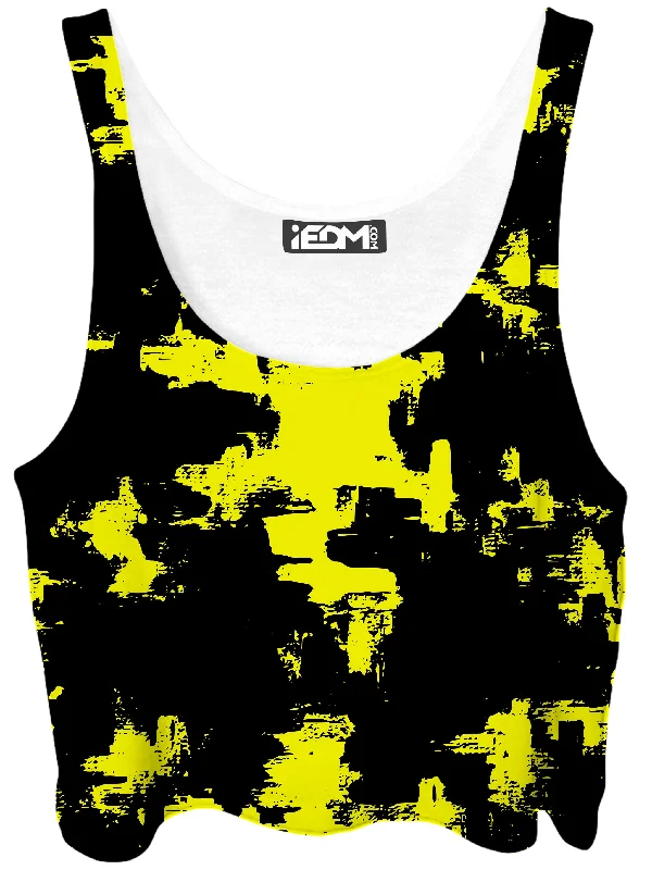 Black and Yellow Abstract Crop Top Machine Wash Dry Clean Hand Wash