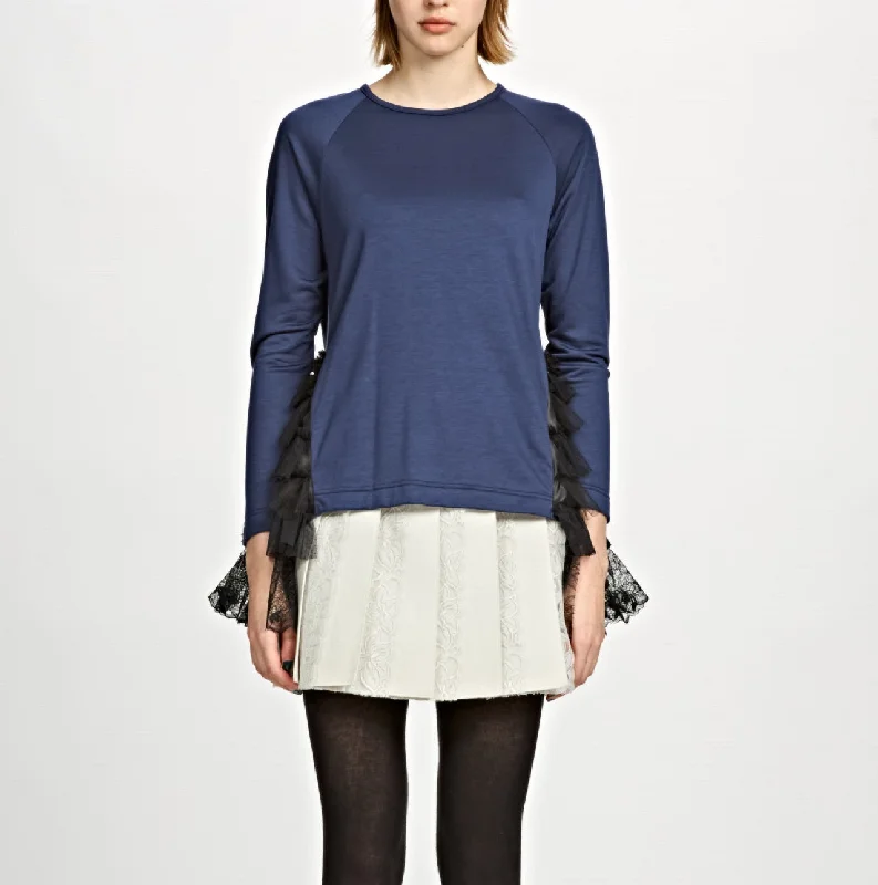 Side Mix Ruffle Pullover A Cowl Neck Pullover
