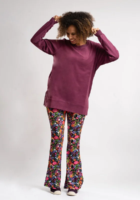 Purple Longline Popsy Sweatshirt Hoodie with Bell Sleeves Flared Feminine