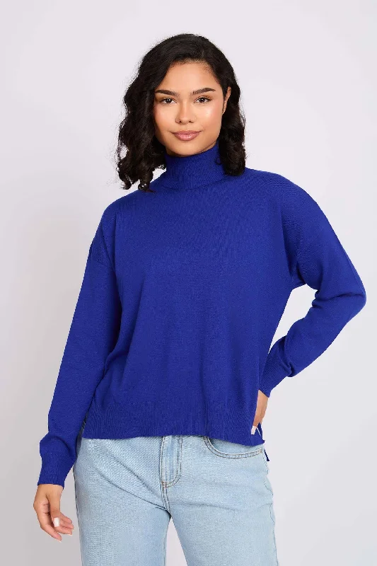 Women Pullover  High Neck Blue Bolero Style Sweater