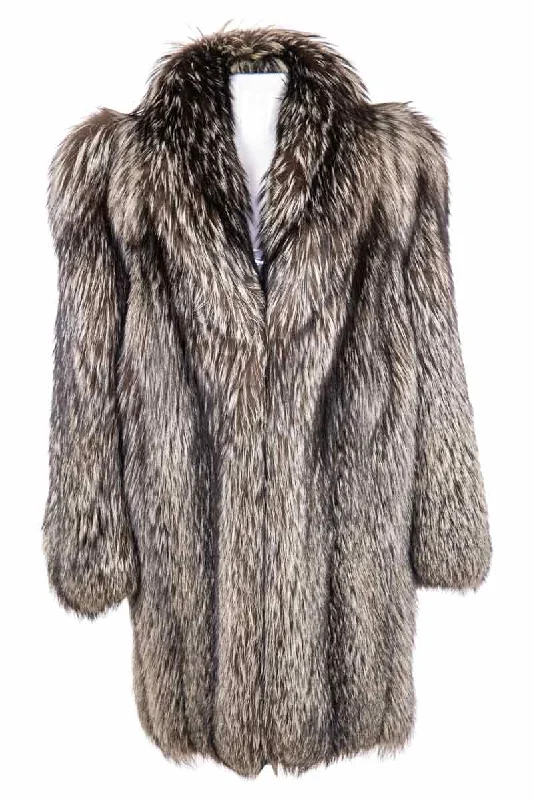 Fox Fur Coat Sequined Lace Ribbed