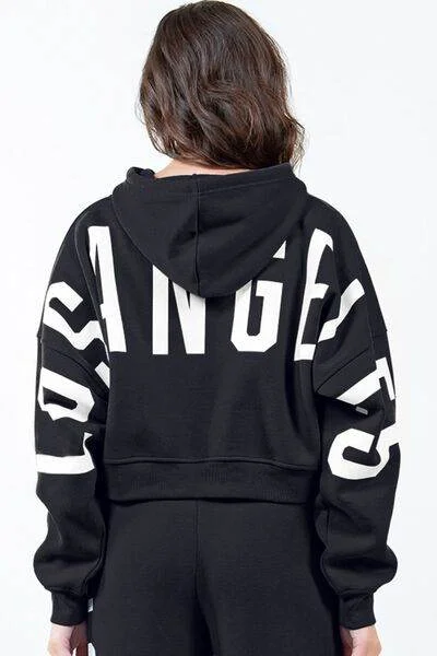 American Bazi Letter Graphic Long Sleeve Drawstring Cropped Hoodie Hoodie with High Neck Warm Protective American Bazi Letter Graphic Long Sleeve Drawstring Cropped Hoodie Hoodie with High Neck Warm Protective