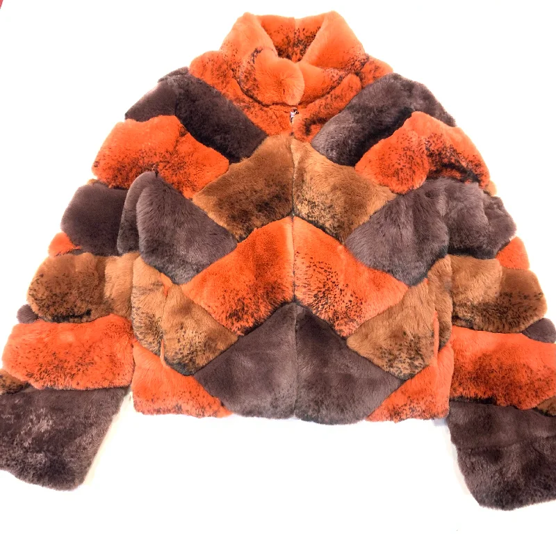 Kashani Ladies Pumpkin Reversible Rex Rabbit Coat Coat Overcoat Trench Coat