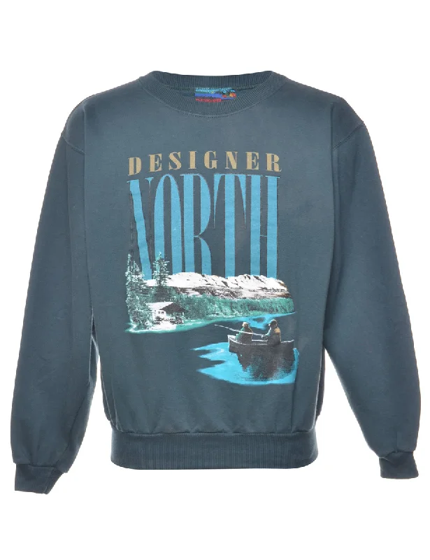 Designer North Printed Sweatshirt - M Hoodie with Rhinestones Sparkly Elegant