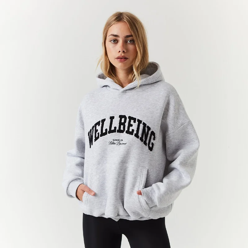 Wellbeing Hoodie | Light Grey Marl Hoodie with Earth Tones Natural Calm