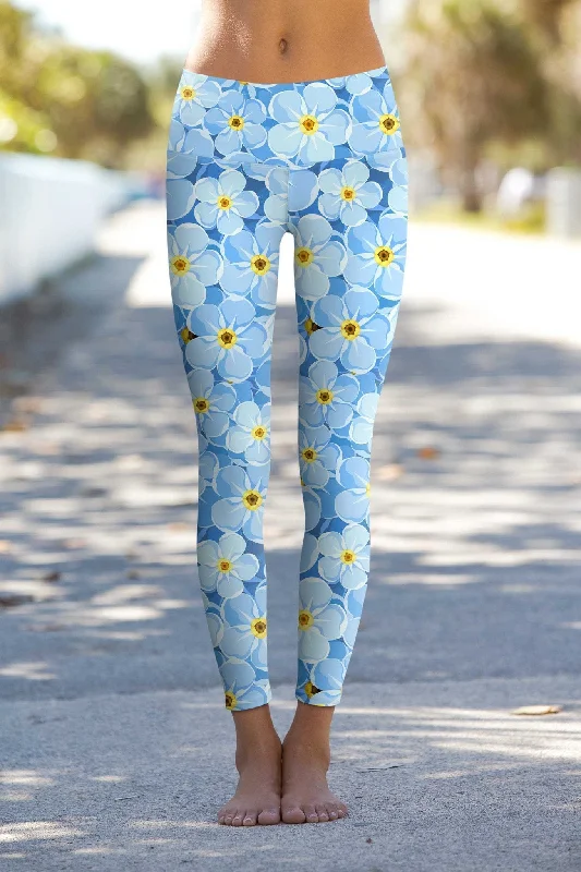 Forget-Me-Not Lucy Blue Floral Print Eco Leggings - Women Stylish Lightweight Leggings