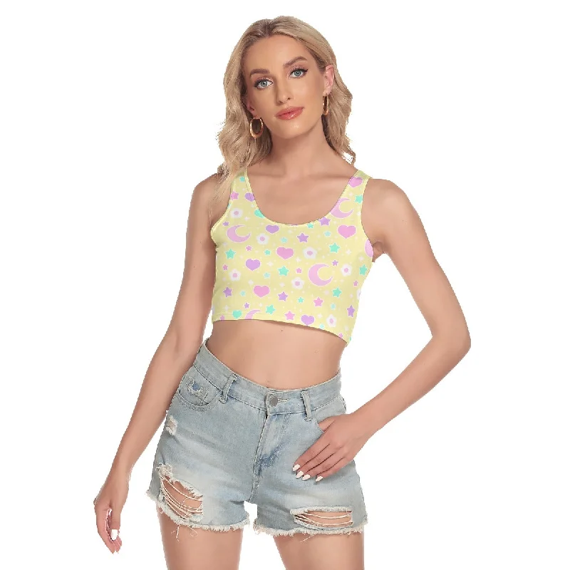 Magical Spring Yellow Crop Top Houndstooth Herringbone Solid