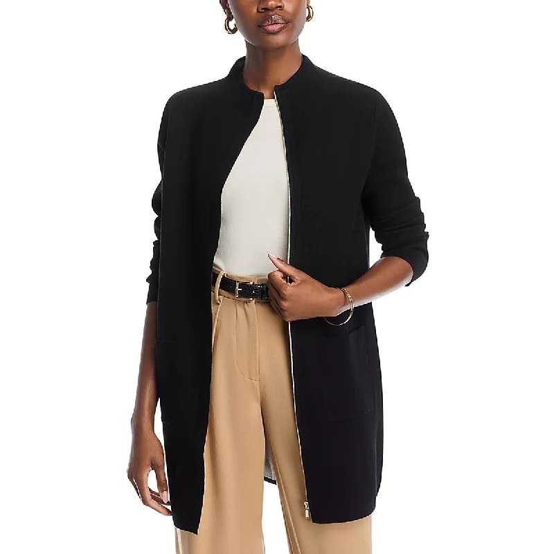 T Tahari Womens Pocket  Long Coat Stand-Up Roll-Neck Turtle