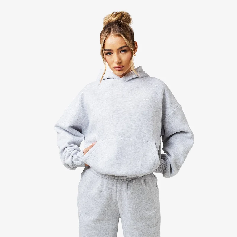 Core Logo Hoodie | Grey Marl Hoodie with Longline Fit Extended Stylish
