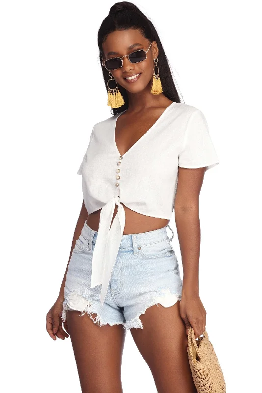 They'll Be Linen Up Crop Top Boxy Fit Fitted Loose