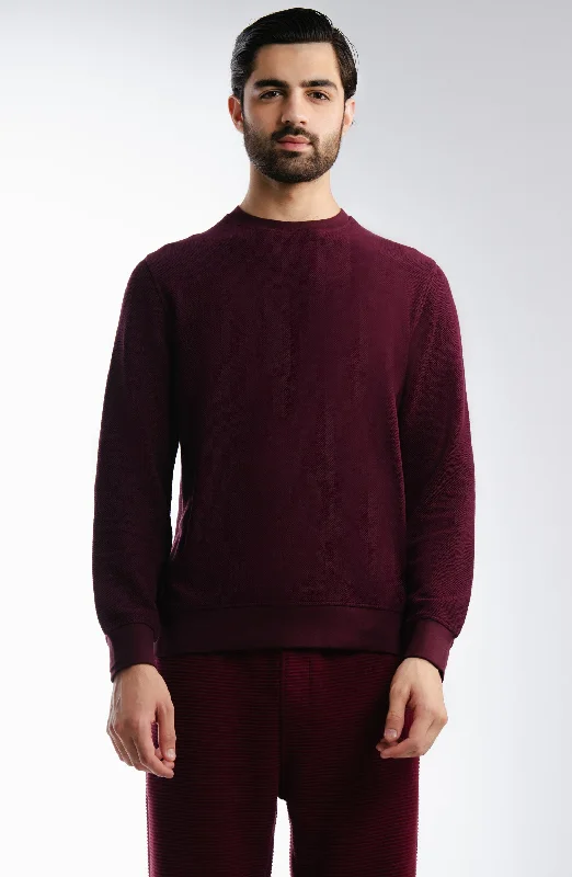 Flat Back Pique Sweatshirt - Burgundy Hoodie with Bell Sleeves Flared Feminine