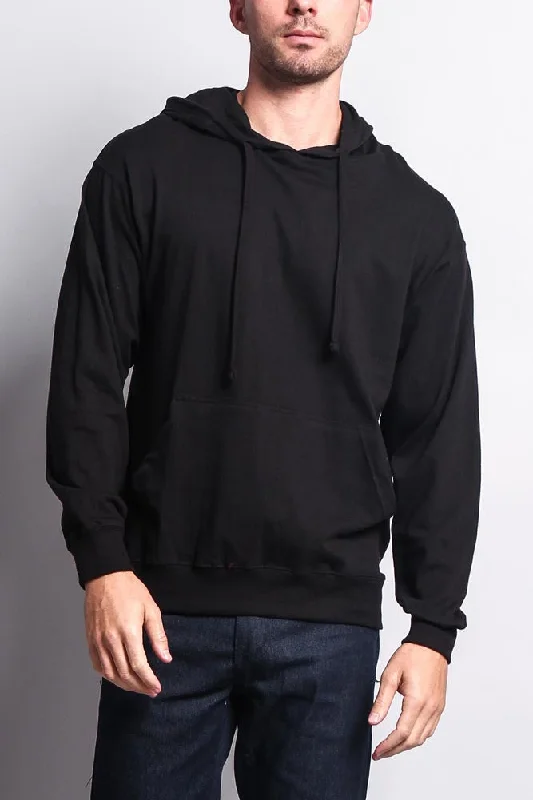 Men's Essential Cross-Dyed Heather Jersey Pullover Hoodie Long Sleeve Pullover