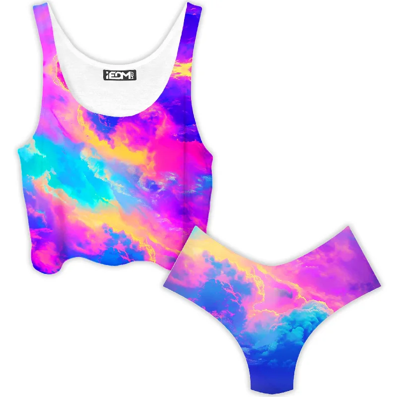 Cloudopia Crop Top and Booty Shorts Combo Chenille Blend Fleece Blend Nylon Blend