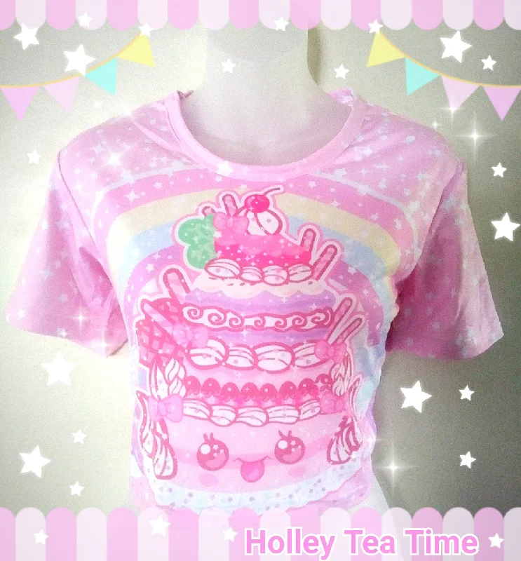 Kawaii Sparkle Cake  Cotton Crop Top [made to order] Mesh Fabric Canvas Fabric Denim Fabric