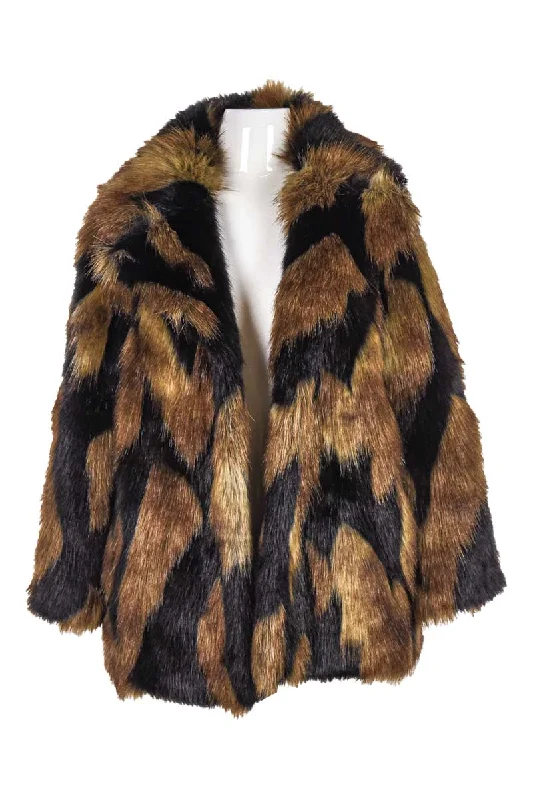 7 For All Mankind Faux Fur Coat Tweed Herringbone Houndstooth