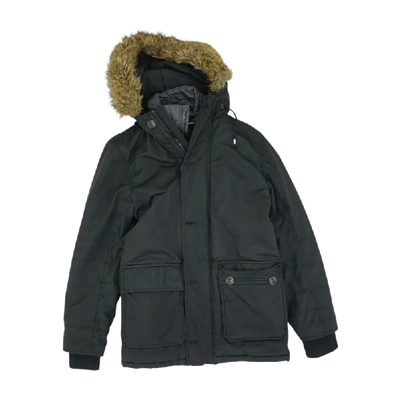 Black Solid Coat Anorak Windbreaker Fleece