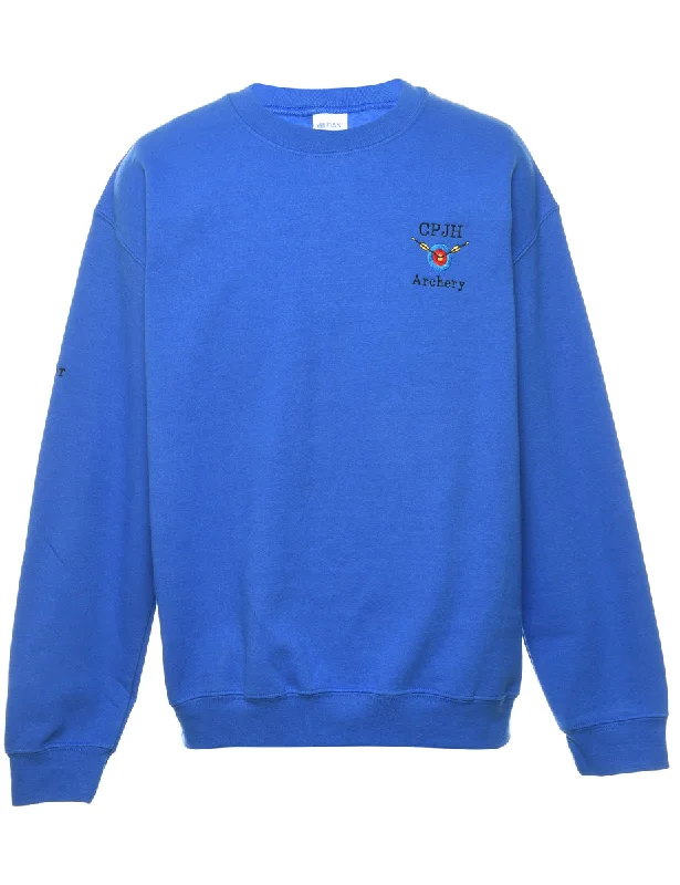 CPJH Archery Blue Embroidered Sweatshirt - M Hoodie with Slit Hem Functional Movement