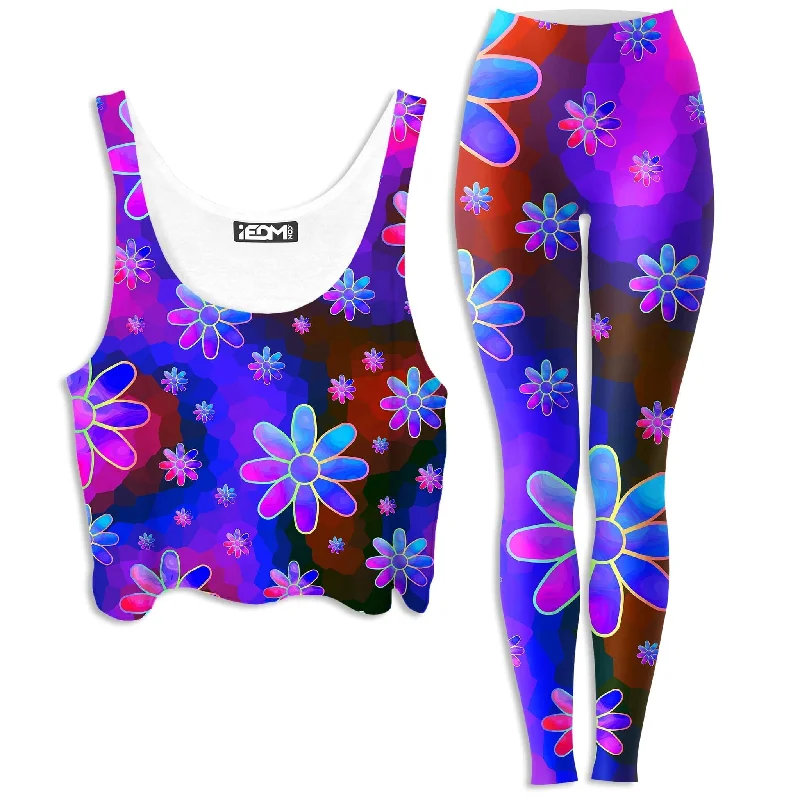 Floral Fantasy Abstract Crop Top and Leggings Combo Spandex Blend Rayon Blend Denim Blend