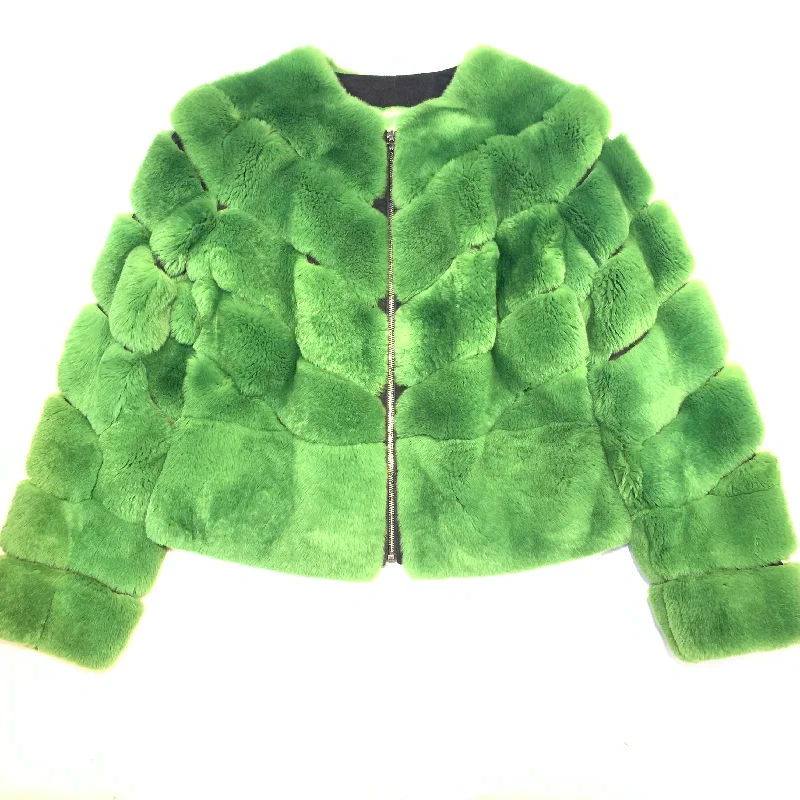Barya NewYork Ladies Cim Yesil Green Rex Rabbit Fur Coat Parka Down Jacket Wool Coat