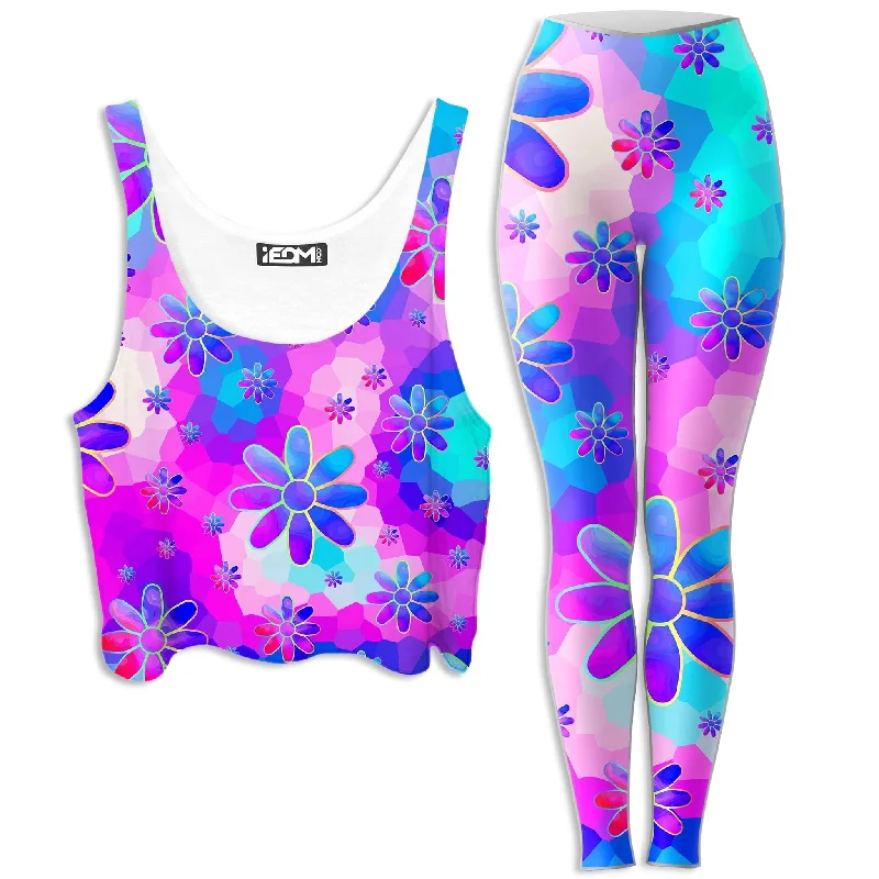 Flower Power Journey Crop Top and Leggings Combo Mesh Blend Leather Blend Suede Blend