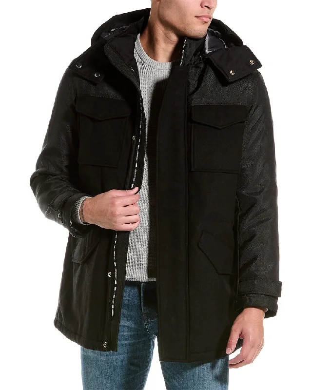 Armani Exchange Caban Wool-Blend Coat Print Jacquard Embroidered