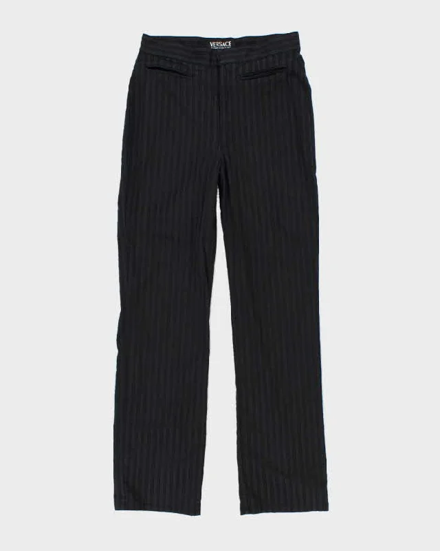 Vintage Versace Jeans Couture Black Cropped Trousers - W26 L27 Cropped Trousers Casual Linen Vintage Versace Jeans Couture Black Cropped Trousers - W26 L27 Cropped Trousers Casual Linen