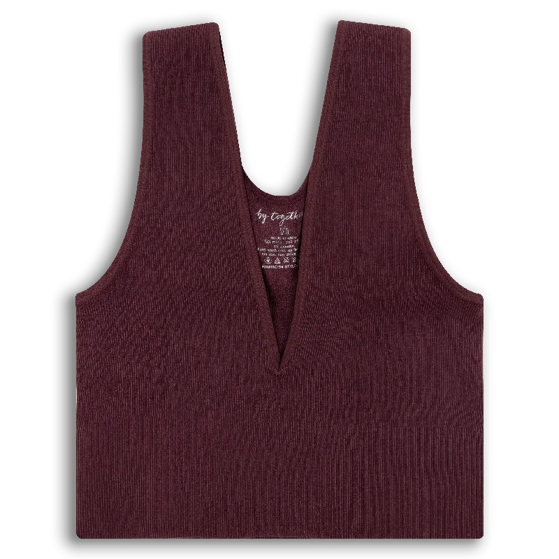 V-Shaped Neckline Plunge Maroon Crop Top Crop Top Seamless Stretchy