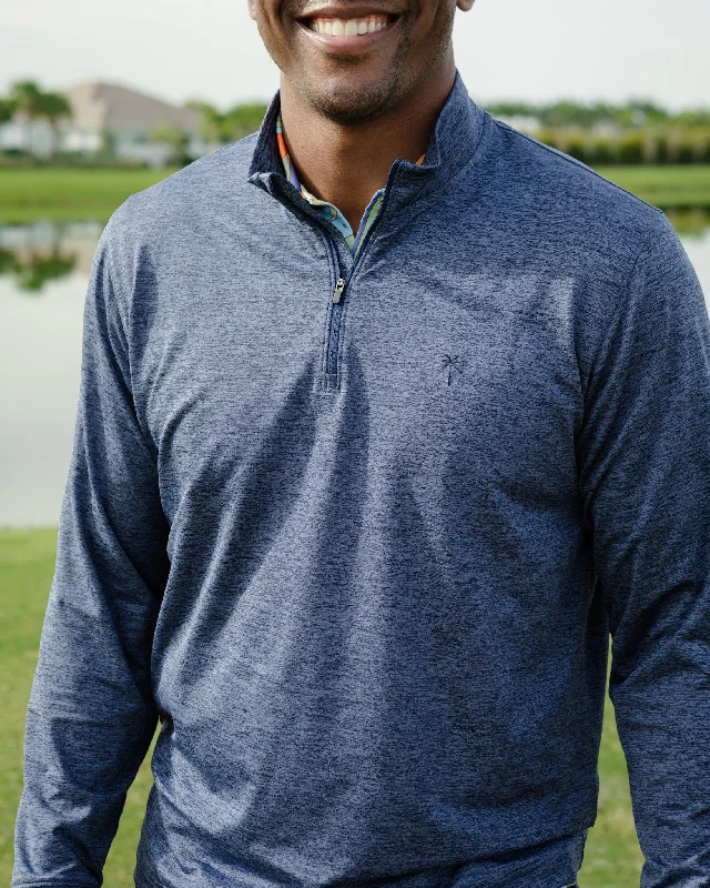 The Pacific Chill - Heathered Navy Quarter Zip Pullover Sheath Sleeve Elegant