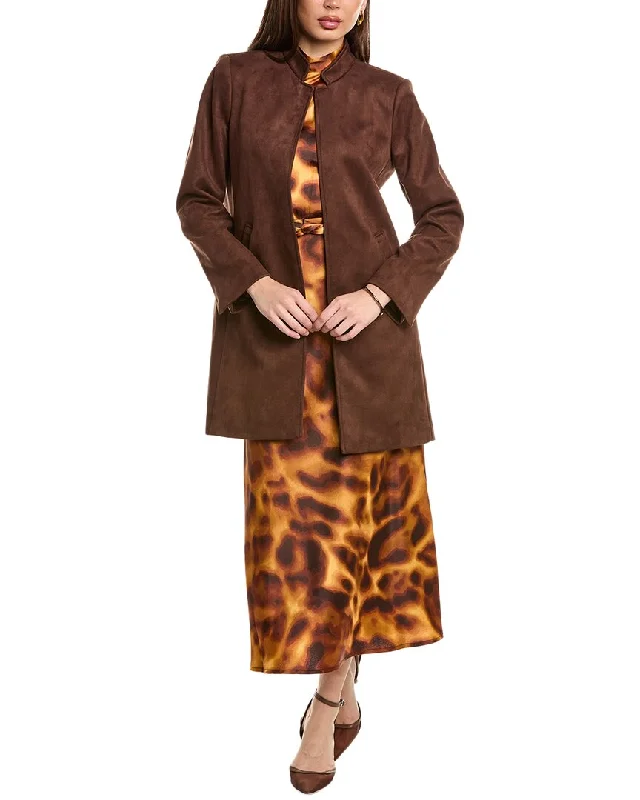 Tahari ASL Coat Faux Fur Real Fur Shearling