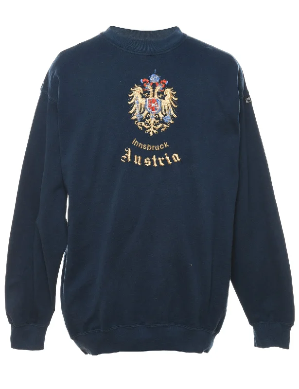 Austria Navy Embroidered Sweatshirt - L Hoodie with Velcro Closure Adjustable Secure Austria Navy Embroidered Sweatshirt - L Hoodie with Velcro Closure Adjustable Secure
