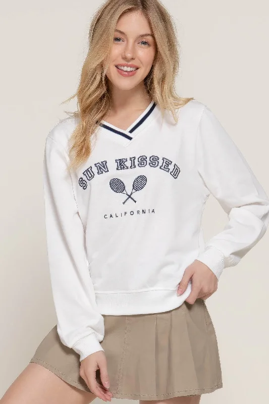 Long slv v-neck embroidered sweatshirt Hoodie with Set-In Sleeves Structured Classic Long slv v-neck embroidered sweatshirt Hoodie with Set-In Sleeves Structured Classic