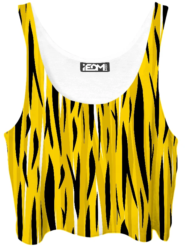 Tiger Markings Crop Top Spandex Blend Rayon Blend Denim Blend